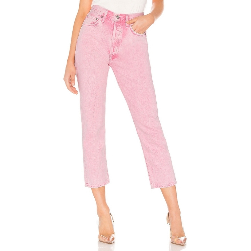AGOLDE Riley High Rise Straight Crop Jeans in Potion Pink Size 26 Boho